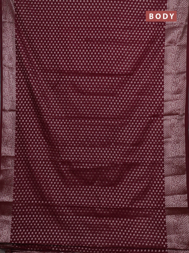 Semi chiniya silk saree wine shade with allover thread & zari woven paisley buttas and woven border