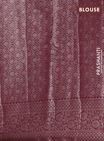 Semi chiniya silk saree wine shade with allover thread & zari woven paisley buttas and woven border