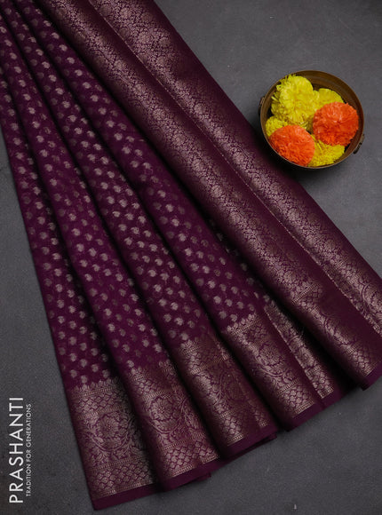 Semi chiniya silk saree purple with allover thread & zari woven paisley buttas and woven border