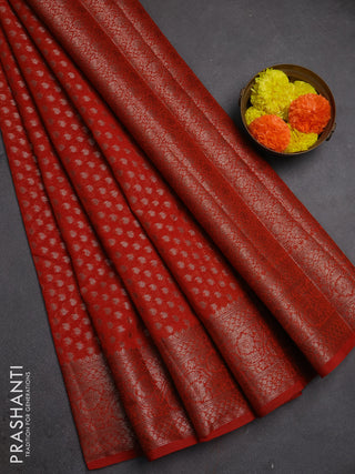 Semi chiniya silk saree orange with allover thread & zari woven paisley buttas and woven border