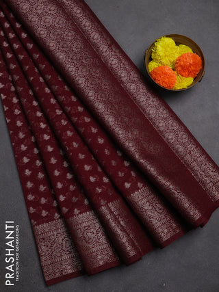 Semi chiniya silk saree deep maroon with allover thread & zari woven buttas and woven border