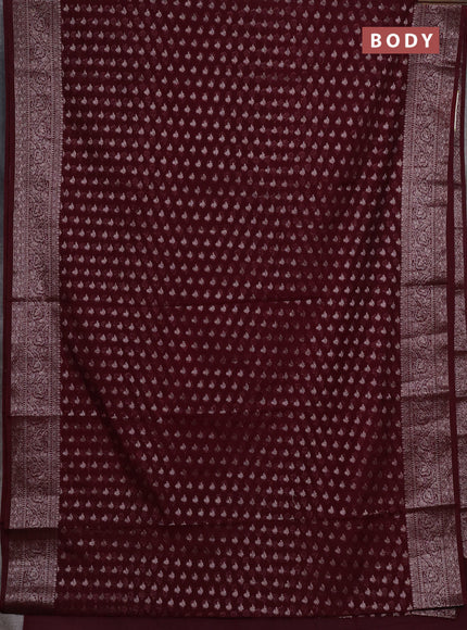 Semi chiniya silk saree deep maroon with allover thread & zari woven buttas and woven border