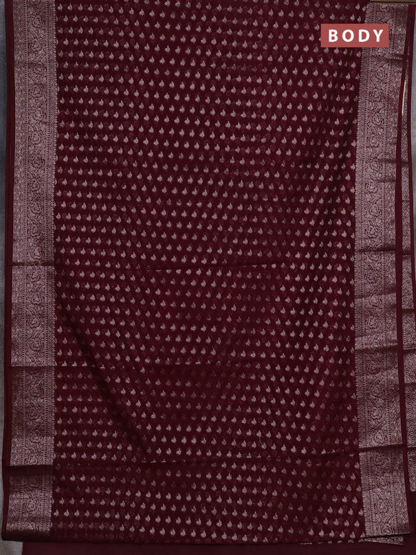 Semi chiniya silk saree deep maroon with allover thread & zari woven buttas and woven border