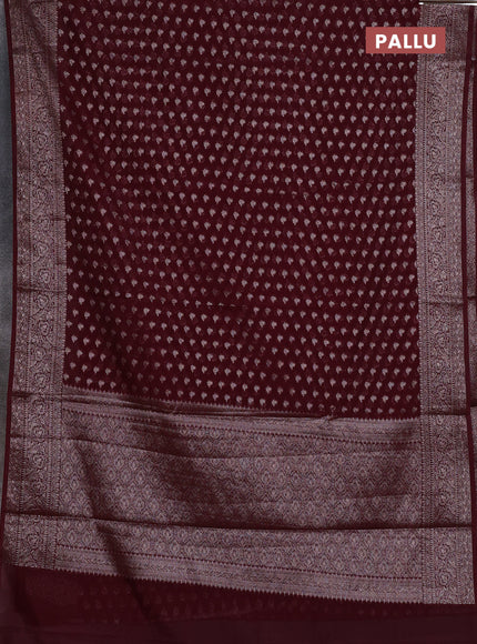 Semi chiniya silk saree deep maroon with allover thread & zari woven buttas and woven border