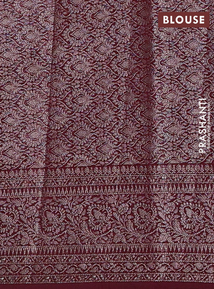 Semi chiniya silk saree deep maroon with allover thread & zari woven buttas and woven border
