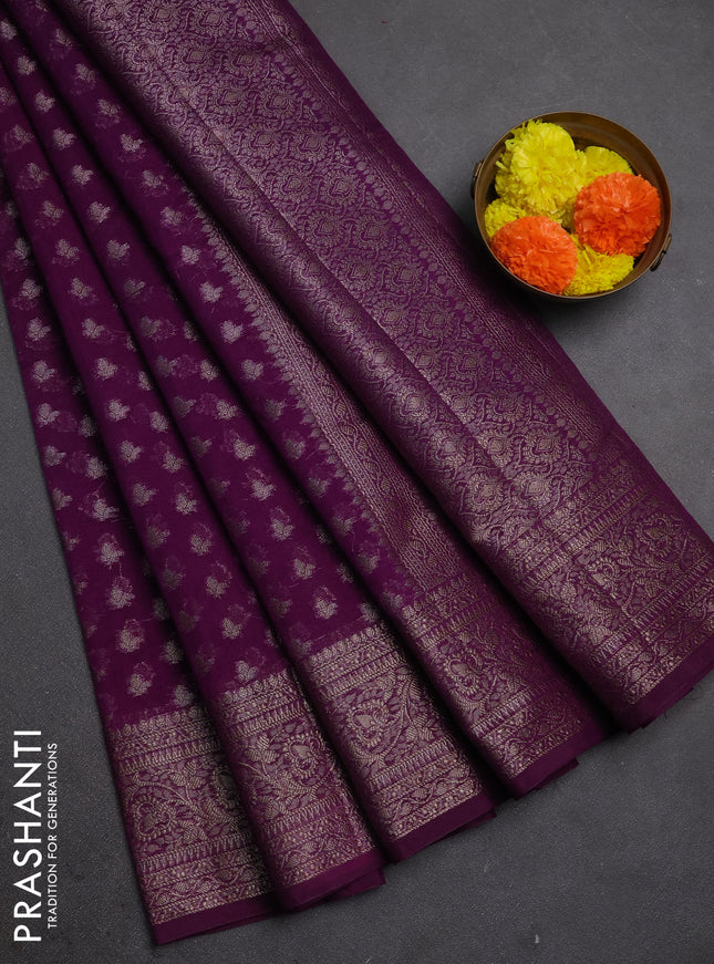 Semi chiniya silk saree purple with allover thread & zari woven buttas and woven border