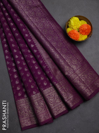 Semi chiniya silk saree purple with allover thread & zari woven buttas and woven border