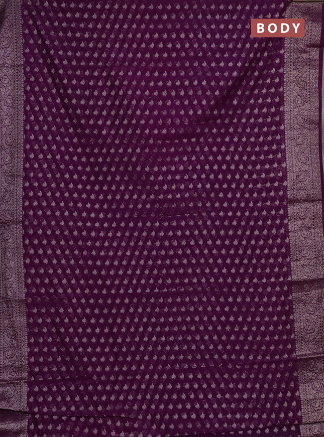 Semi chiniya silk saree purple with allover thread & zari woven buttas and woven border