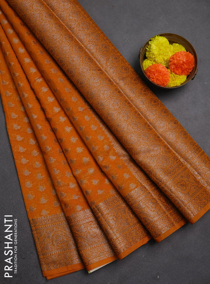 Semi chiniya silk saree mango yellow with allover thread & zari woven buttas and woven border