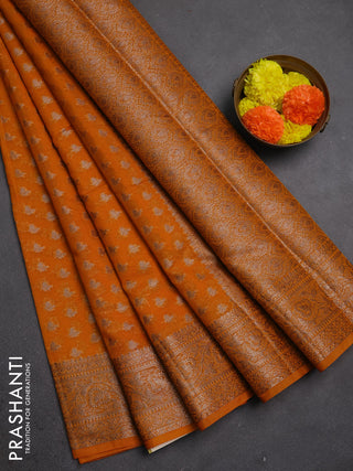 Semi chiniya silk saree mango yellow with allover thread & zari woven buttas and woven border