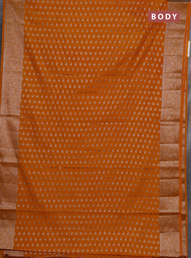 Semi chiniya silk saree mango yellow with allover thread & zari woven buttas and woven border