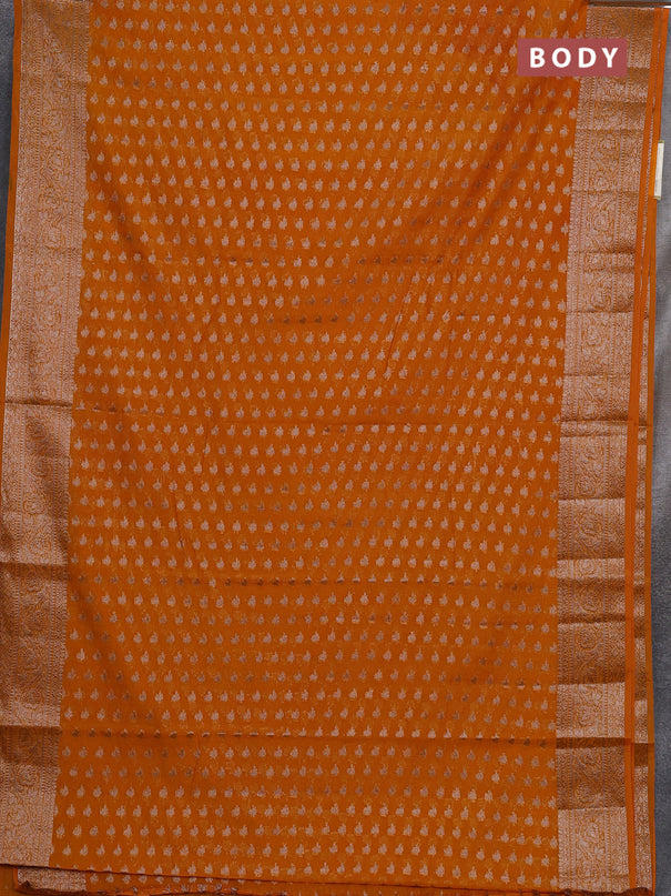 Semi chiniya silk saree mango yellow with allover thread & zari woven buttas and woven border