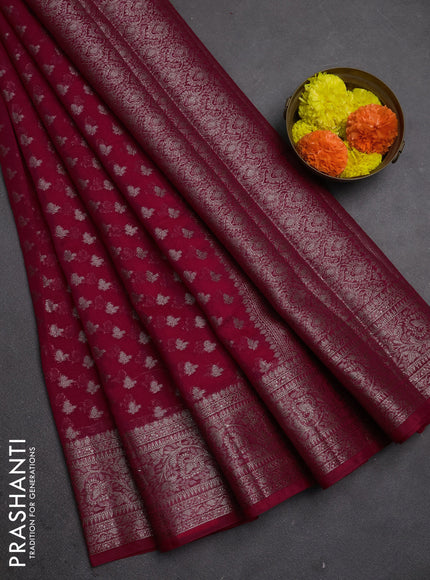 Semi chiniya silk saree pink with allover thread & zari woven buttas and woven border