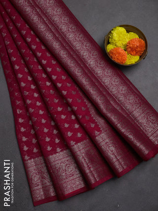 Semi chiniya silk saree pink with allover thread & zari woven buttas and woven border