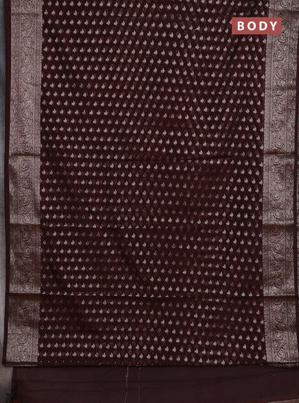 Semi chiniya silk saree coffee brown with allover thread & zari woven buttas and woven border