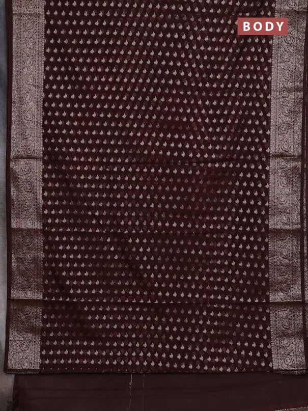 Semi chiniya silk saree coffee brown with allover thread & zari woven buttas and woven border