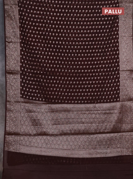 Semi chiniya silk saree coffee brown with allover thread & zari woven buttas and woven border