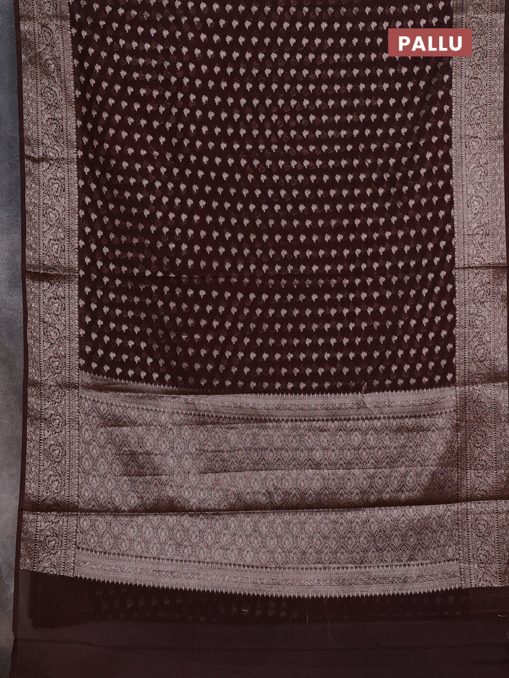 Semi chiniya silk saree coffee brown with allover thread & zari woven buttas and woven border