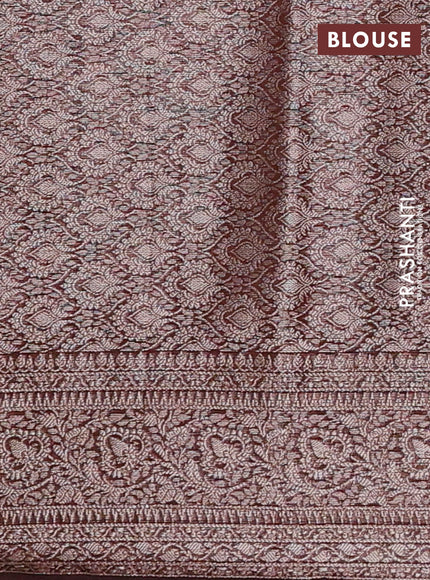Semi chiniya silk saree coffee brown with allover thread & zari woven buttas and woven border