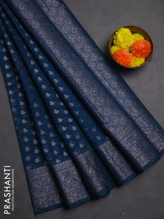 Semi chiniya silk saree peacock green with allover thread & zari woven buttas and woven border