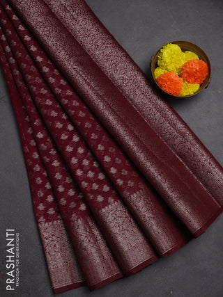 Semi chiniya silk saree deep maroon with allover thread & zari woven buttas and woven border