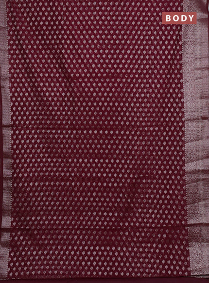 Semi chiniya silk saree deep maroon with allover thread & zari woven buttas and woven border