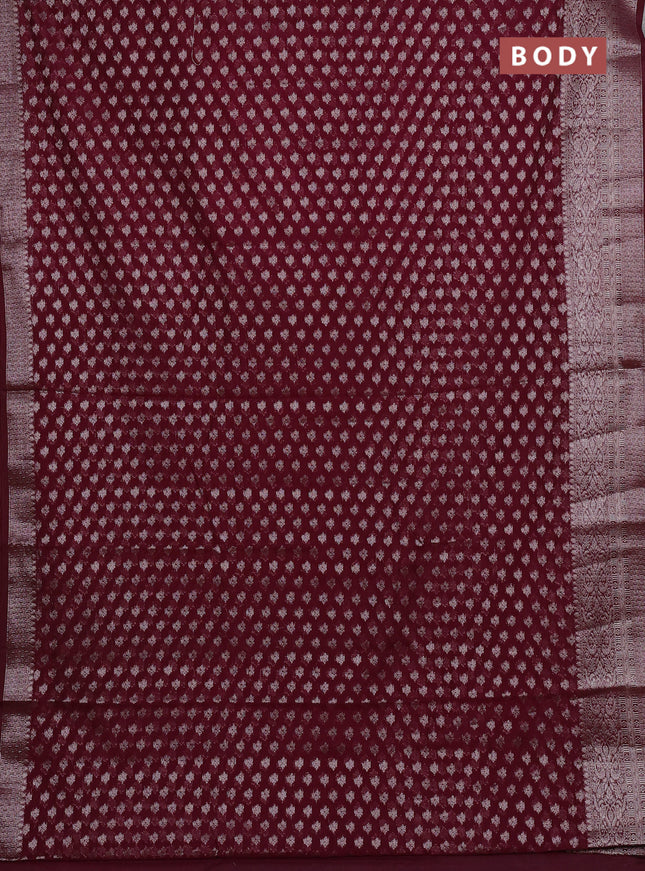 Semi chiniya silk saree deep maroon with allover thread & zari woven buttas and woven border
