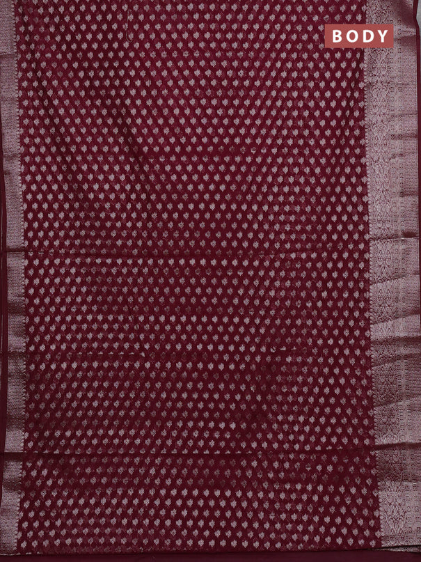Semi chiniya silk saree deep maroon with allover thread & zari woven buttas and woven border