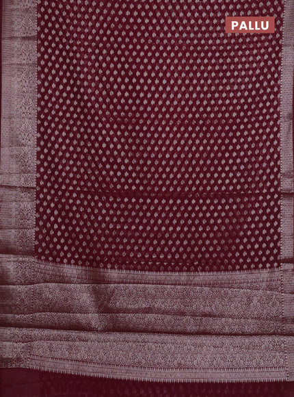 Semi chiniya silk saree deep maroon with allover thread & zari woven buttas and woven border