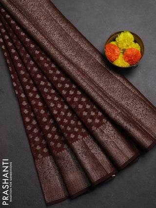 Semi chiniya silk saree coffee brown with allover thread & zari woven buttas and woven border