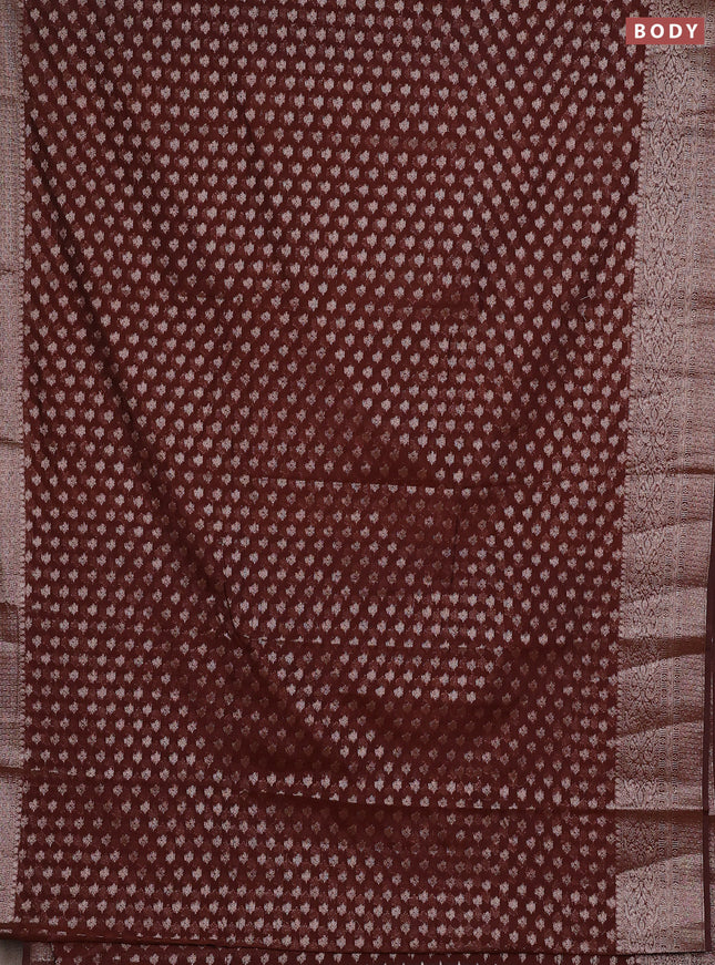Semi chiniya silk saree coffee brown with allover thread & zari woven buttas and woven border