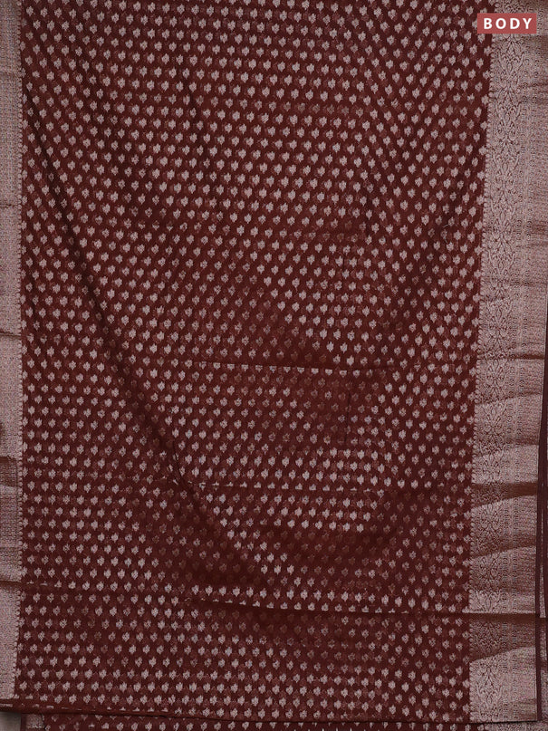 Semi chiniya silk saree coffee brown with allover thread & zari woven buttas and woven border