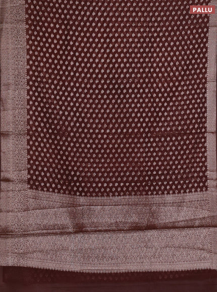 Semi chiniya silk saree coffee brown with allover thread & zari woven buttas and woven border
