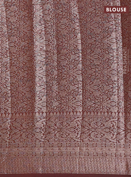 Semi chiniya silk saree coffee brown with allover thread & zari woven buttas and woven border