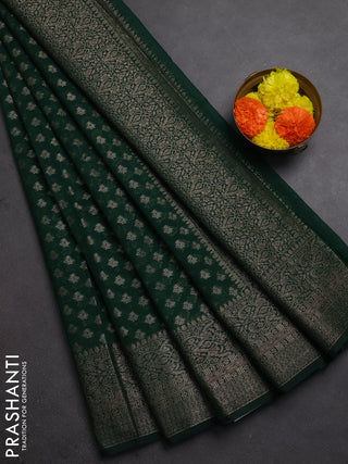 Semi chiniya silk saree dark green with allover thread & zari woven buttas and woven border