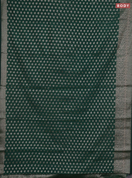 Semi chiniya silk saree dark green with allover thread & zari woven buttas and woven border