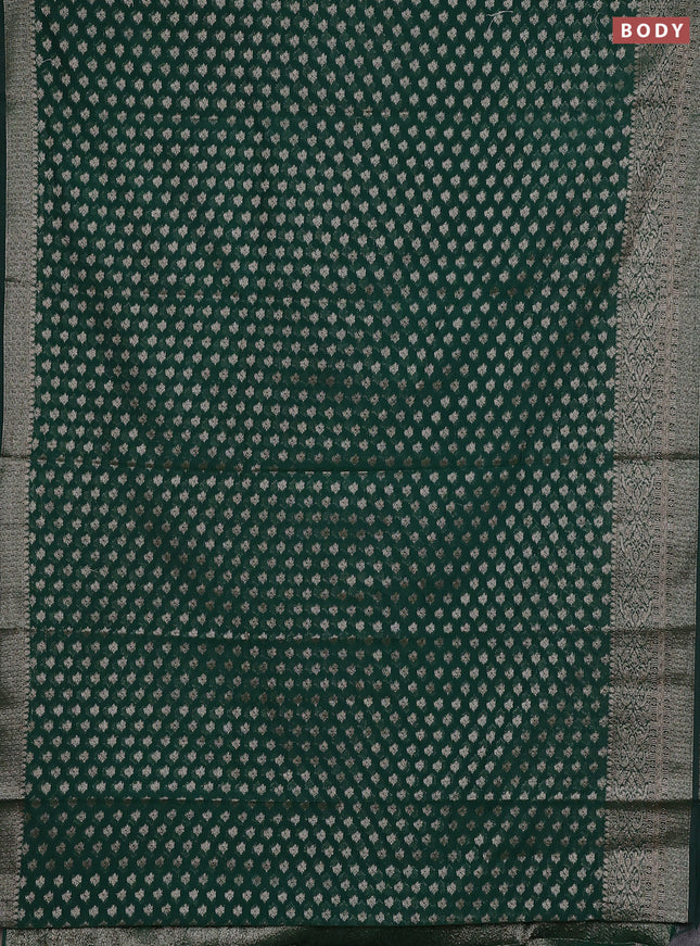 Semi chiniya silk saree dark green with allover thread & zari woven buttas and woven border