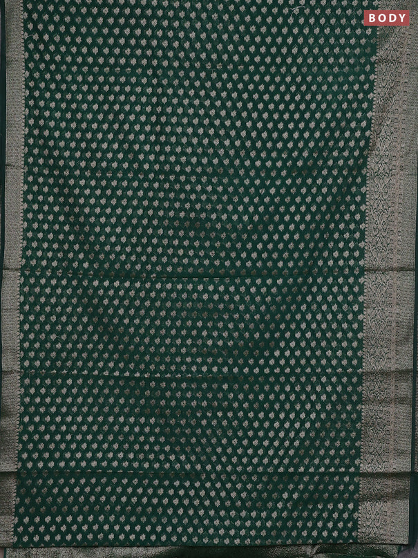 Semi chiniya silk saree dark green with allover thread & zari woven buttas and woven border