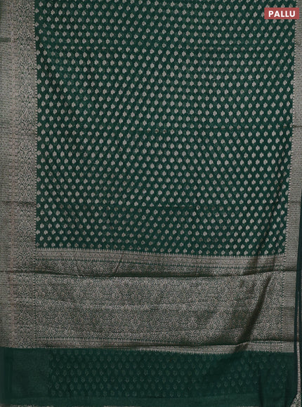 Semi chiniya silk saree dark green with allover thread & zari woven buttas and woven border