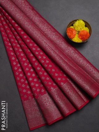 Semi chiniya silk saree pink with allover thread & zari woven buttas and woven border