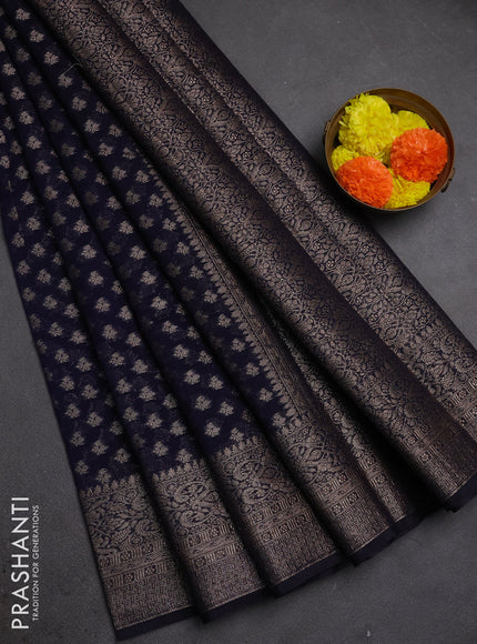 Semi chiniya silk saree navy blue with allover thread & zari woven buttas and woven border