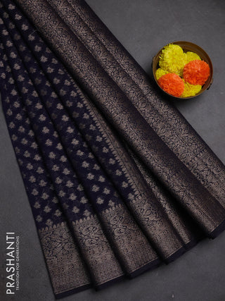 Semi chiniya silk saree navy blue with allover thread & zari woven buttas and woven border