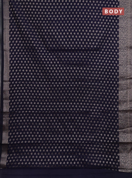 Semi chiniya silk saree navy blue with allover thread & zari woven buttas and woven border