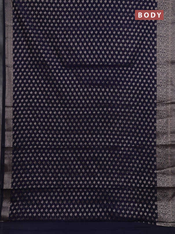 Semi chiniya silk saree navy blue with allover thread & zari woven buttas and woven border