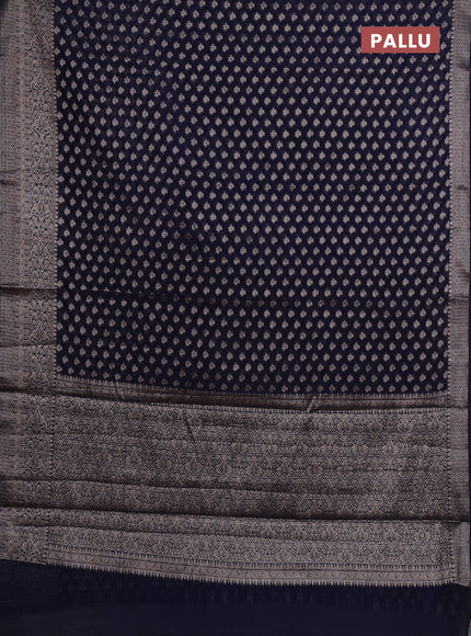 Semi chiniya silk saree navy blue with allover thread & zari woven buttas and woven border