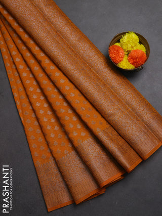 Semi chiniya silk saree mango yellow with allover thread & zari woven buttas and woven border