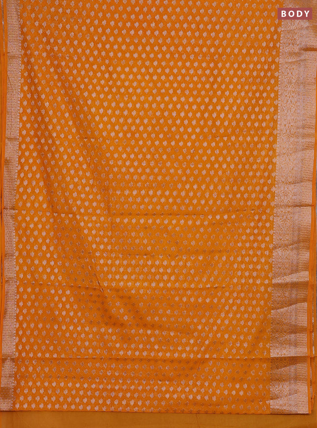Semi chiniya silk saree mango yellow with allover thread & zari woven buttas and woven border