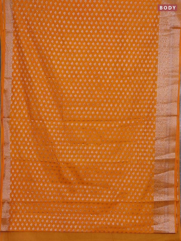 Semi chiniya silk saree mango yellow with allover thread & zari woven buttas and woven border