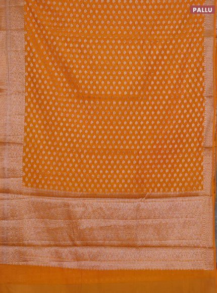 Semi chiniya silk saree mango yellow with allover thread & zari woven buttas and woven border