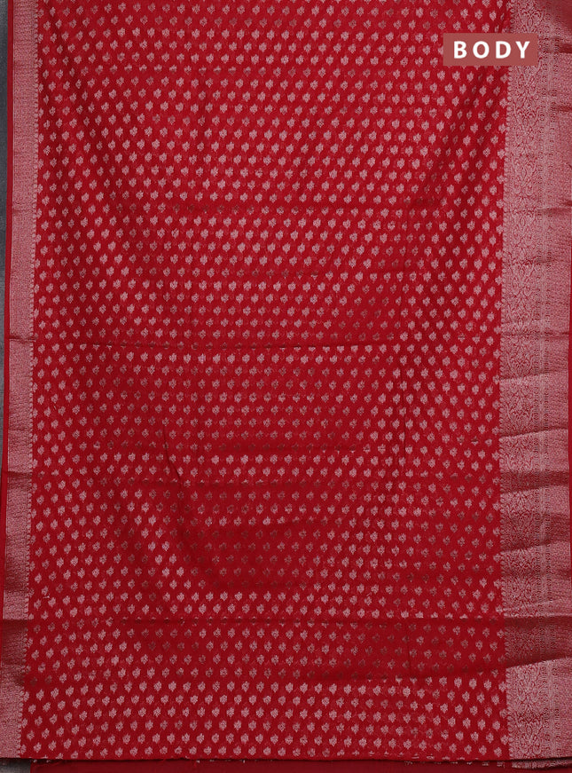 Semi chiniya silk saree kumkum red with allover thread & zari woven buttas and woven border